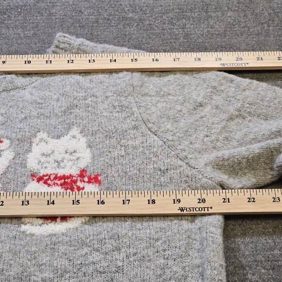 Cupcakes & Cashmere Sweater Women L Gray Christmas Cats LS Crewneck Cozy Holiday - Picture 4 of 13